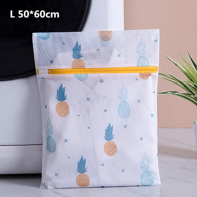 Pineapple Printing Zippered Mesh Laundry Bag Polyester Washing Net Bag For Underwear Sock Washing Machine Pouch Clothes Bra Bags