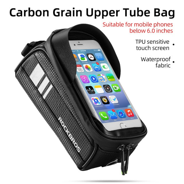 ROCKBROS Bicycle Bag Waterproof Touch Screen Cycling Bag Top Front Tube Frame MTB Road Bike Bag 6.0 Phone Case Bike Accessories