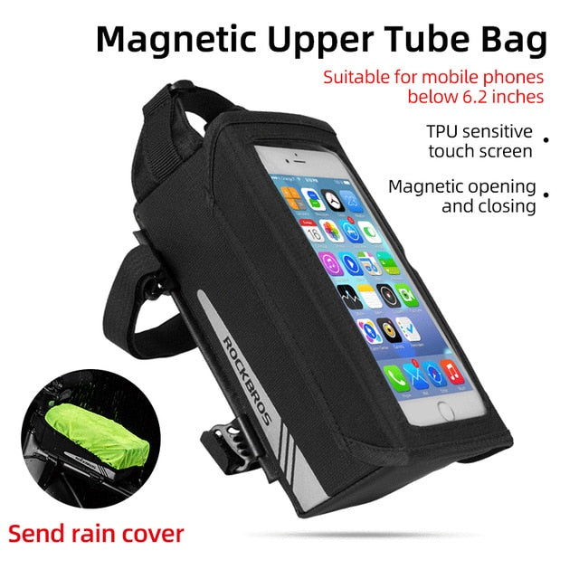 ROCKBROS Bicycle Bag Waterproof Touch Screen Cycling Bag Top Front Tube Frame MTB Road Bike Bag 6.0 Phone Case Bike Accessories