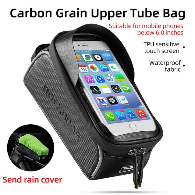 ROCKBROS Bicycle Bag Waterproof Touch Screen Cycling Bag Top Front Tube Frame MTB Road Bike Bag 6.0 Phone Case Bike Accessories