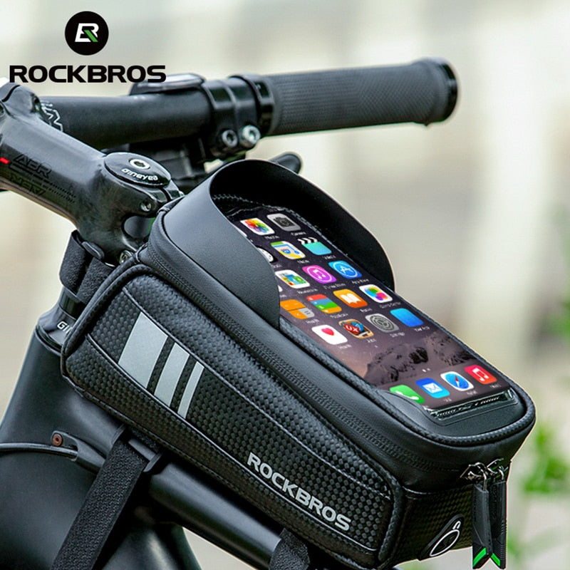 ROCKBROS Bicycle Bag Waterproof Touch Screen Cycling Bag Top Front Tube Frame MTB Road Bike Bag 6.0 Phone Case Bike Accessories