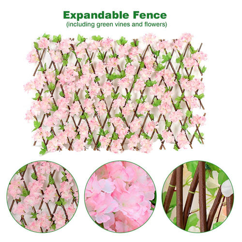 40CM Wooden Privacy Fence With Artificial Flower Leaves Garden Decoration Screening Expanding Trellis Privacy Screen Fence