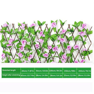 40CM Wooden Privacy Fence With Artificial Flower Leaves Garden Decoration Screening Expanding Trellis Privacy Screen Fence