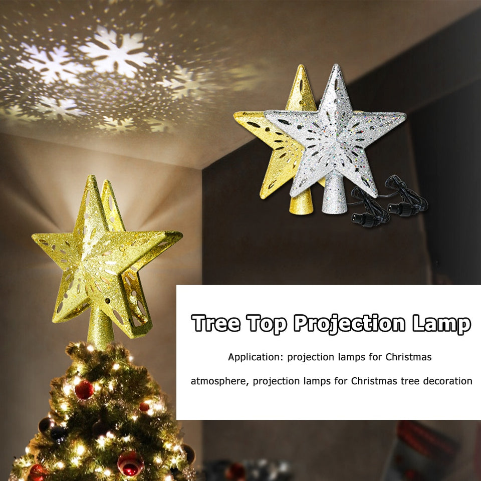 LED Christmas Tree Top Projection Lamps Star Shape Rotatable Night Lights